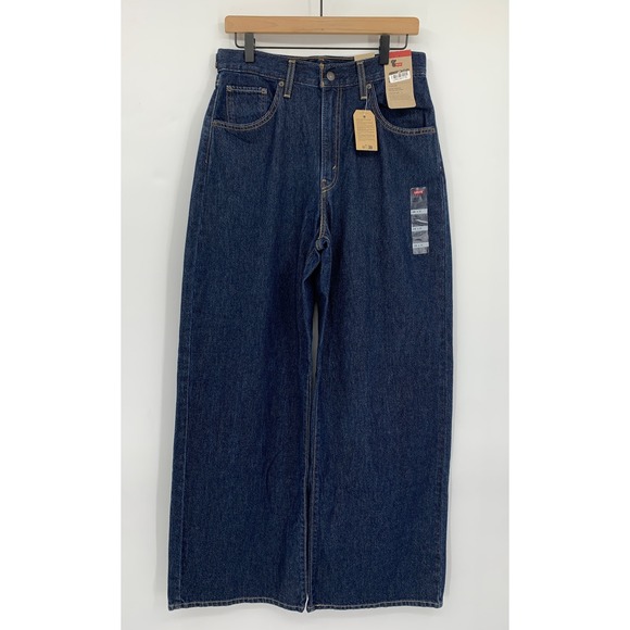 Levi's Denim - Levis Cinch Baggy Jeans Women 28 Blue Wide Leg Dark Wash Cotton Denim Pants NEW